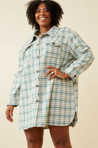 HY6594W MINT Plus Front Pocket Long Line Flannel Shirt Jacket Front