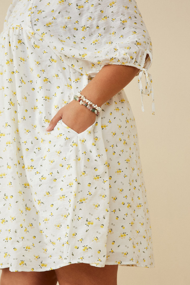 white and yellow flower dress Womens Floral Square Neck Dress