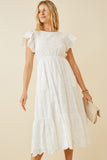 HY6779 Off White Women Scallop Hem Floral Crochet Eyelet Dress Front