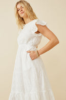 HY6779 Off White Women Scallop Hem Floral Crochet Eyelet Dress Side