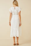 HY6779 Off White Women Scallop Hem Floral Crochet Eyelet Dress Back