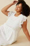 HY6779W Off White Plus Scallop Hem Floral Crochet Eyelet Dress Pose
