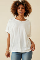 HY6782 Off White Womens Raw Edge Detail Triblend Knit Dolman Tee Front