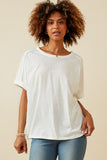 HY6782 Off White Womens Raw Edge Detail Triblend Knit Dolman Tee Front
