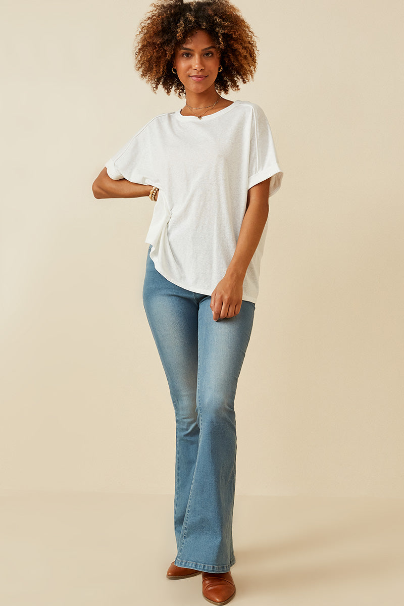 Raw Edge Detail Triblend Knit Dolman Tee