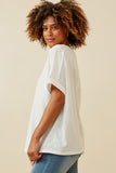 HY6782 Off White Womens Raw Edge Detail Triblend Knit Dolman Tee Side