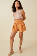 HY6787 Apricot Womens Textured Acid Wash Smocked Short Full Body