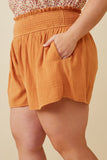 HY6787W Apricot Plus Textured Acid Wash Smocked Short Side