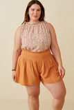 HY6787W Apricot Plus Textured Acid Wash Smocked Short Front 2