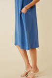 HY6788 Blue Womens Washed Textured Smock Detail Tank Dress Detail