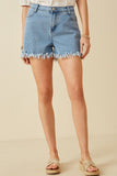 HY6790 Denim Womens Distressed Fray Detail Shorts Front