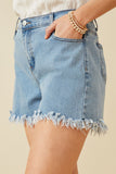 HY6790 Denim Womens Distressed Fray Detail Shorts Side