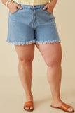 HY6790W Denim Plus Distressed Fray Detail Shorts Front