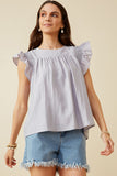 HY6810 Lavender Womens Smocked Detail Ruffle Shoulder Top Front