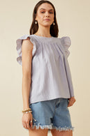 HY6810 Lavender Womens Smocked Detail Ruffle Shoulder Top Side