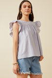 HY6810 Lavender Womens Smocked Detail Ruffle Shoulder Top Side