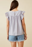 HY6810 Lavender Womens Smocked Detail Ruffle Shoulder Top Back