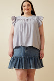 HY6810W Lavender Plus Smocked Detail Ruffle Shoulder Top Front