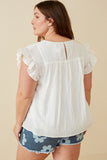 HY6810W Off White Plus Smocked Detail Ruffle Shoulder Top Back