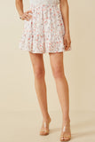 HY6837 Pink Womens Eyelet Embroidered Floral Elastic Waist Skirt Front