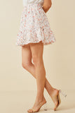 HY6837 Pink Womens Eyelet Embroidered Floral Elastic Waist Skirt Side