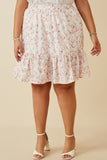 HY6837W Pink Plus Eyelet Embroidered Floral Elastic Waist Skirt Front