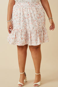 HY6837W Pink Plus Eyelet Embroidered Floral Elastic Waist Skirt Front
