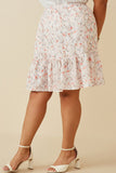HY6837W Pink Plus Eyelet Embroidered Floral Elastic Waist Skirt Side