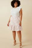 HY6837W Pink Plus Eyelet Embroidered Floral Elastic Waist Skirt Full Body