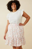 HY6837W Pink Plus Eyelet Embroidered Floral Elastic Waist Skirt Front 2