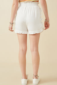 HY6846 Off White Womens Ruffle Trimmed Elastic Waist Soft Shorts Back