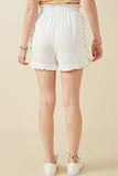 HY6846 Off White Womens Ruffle Trimmed Elastic Waist Soft Shorts Back