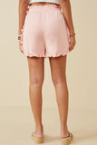 HY6846 Pink Womens Ruffle Trimmed Elastic Waist Soft Shorts Back