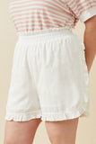HY6846W Off White Plus Ruffle Trimmed Elastic Waist Soft Shorts Detail