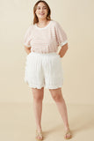 HY6846W Off White Plus Ruffle Trimmed Elastic Waist Soft Shorts Full Body