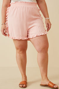 HY6846W Pink Plus Ruffle Trimmed Elastic Waist Soft Shorts Front