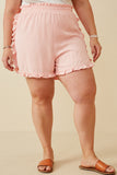 HY6846W Pink Plus Ruffle Trimmed Elastic Waist Soft Shorts Front