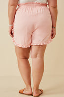 HY6846W Pink Plus Ruffle Trimmed Elastic Waist Soft Shorts Back