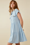 HY6879 Blue Womens Textured Button Down Collared Dress Side