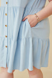 HY6879W Blue Plus Textured Button Down Collared Dress Detail