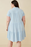 HY6879W Blue Plus Textured Button Down Collared Dress Back