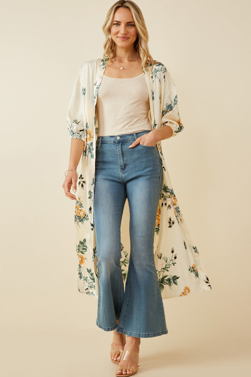 Satin Floral Open Duster
