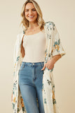HY6933 Cream Womens Satin Floral Open Duster Front