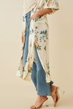 HY6933 Cream Womens Satin Floral Open Duster Side