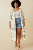 HY6933W Cream Plus Satin Floral Open Duster Full Body