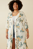 HY6933W Cream Plus Satin Floral Open Duster Front