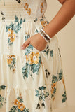HY6934W Cream Plus Romantic Floral Smocked Sheen Dress Detail