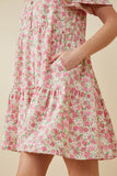 HY6939 Pink Womens Button Detail Textured Floral Dress Detail