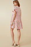 HY6939 Pink Womens Button Detail Textured Floral Dress Back