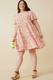 HY6939W Pink Plus Button Detail Textured Floral Dress Full Body